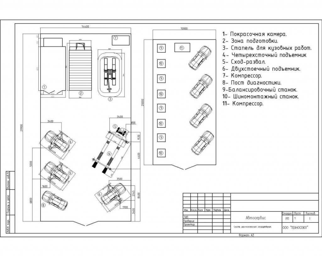 План автосервиса чертеж